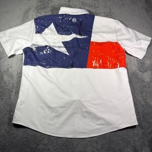 Magellan Outdoors Texas Flag Fishing Shirt Mens Large White Short Sleeve Relaxed